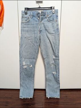 Agolde Classic Light Blue Distressed Straight-Leg Jeans